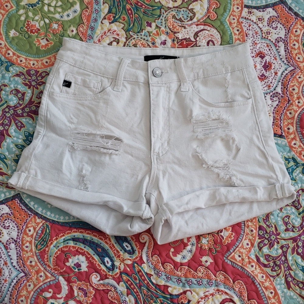 Destructed White Jean Shorts